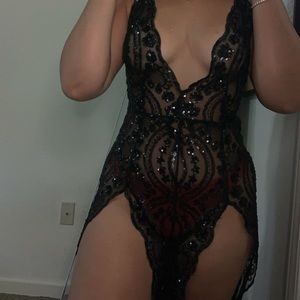 Black sequin see through jumpsuit